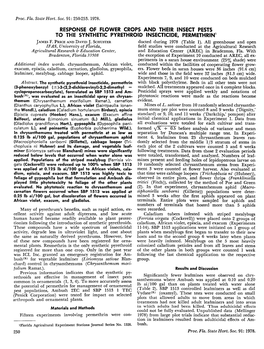 RESPONSE of FLOWER CROPS and THEIR INSECT PESTS to the SYNTHETIC PYRETHROID INSECTICIDE, PERMETHRIN1 James F