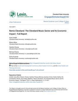 Remix Cleveland: the Cleveland Music Sector and Its Economic Impact - Full Report