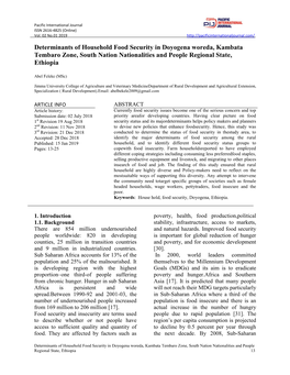 Determinants of Household Food Security in Doyogena Woreda, Kambata Tembaro Zone, South Nation Nationalities and People Regional State, Ethiopia