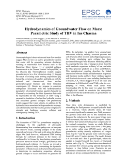 Hydrodynamics of Groundwater Flow on Mars: Parametric Study of THV in Ius Chasma