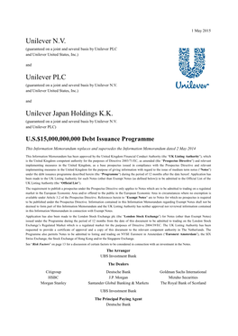 Unilever N.V. Unilever PLC Unilever Japan Holdings K.K