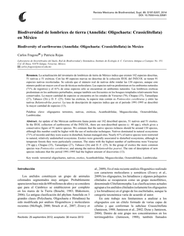 Biodiversidad De Lombrices De Tierra (Annelida: Oligochaeta: Crassiclitellata) En México