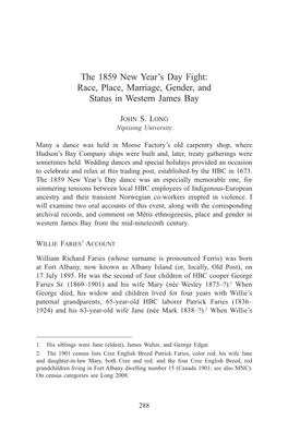 Race, Place, Marriage, Gender, and Status in Western James Bay