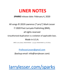 LINER NOTES SPARKS Release Date: February 4, 2020