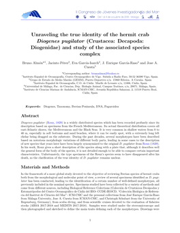 Unraveling the True Identity of the Hermit Crab Diogenes Pugilator (Crustacea: Decapoda: Diogenidae) and Study of the Associated Species Complex