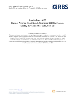 Ross Mcewan, CEO Bank of America Merrill Lynch Financials CEO Conference Tuesday 25Th September 2018, 8Am BST