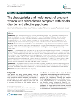 The Characteristics and Health Needs of Pregnant Women With