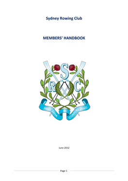 Sydney Rowing Club MEMBERS' HANDBOOK