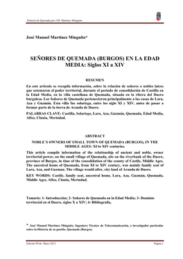 SEÑORES DE QUEMADA (BURGOS) EN LA EDAD MEDIA: Siglos XI a XIV