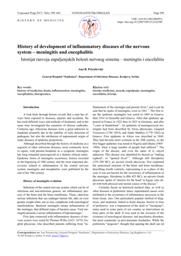 Meningitis and Encephalitis Istorijat Razvoja Zapaljenjskih Bolesti Nervnog Sistema – Meningtis I Encefalitis