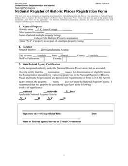 United States Department of the Interior National Park Service National Register of Historic Places Registration Form