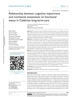 Relationship Between Cognitive Impairment and Nutritional Assessment on Functional Status in Calabrian Long-Term-Care