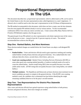 Proportional Representation in the USA