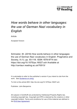 The Use of German Nazi Vocabulary in English