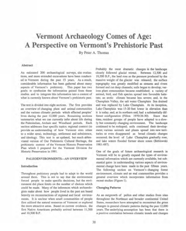 A Perspective on Vermont's Prehistoric Past by Peter A