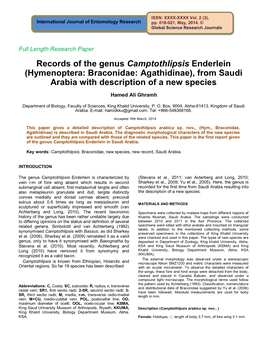 Hymenoptera: Braconidae: Agathidinae), from Saudi Arabia with Description of a New Species