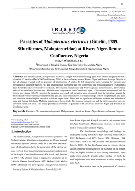 Parasites of Malapterurus Electricus (Gmelin, 1789, Siluriformes, Malapteruridae)