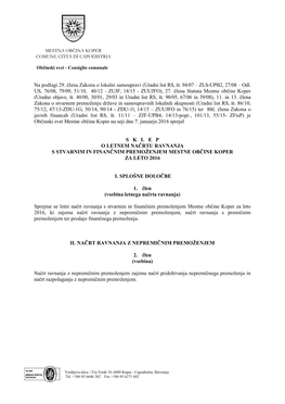 Na Podlagi 29. Člena Zakona O Lokalni Samoupravi (Uradni List RS, Št
