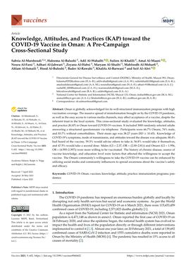 (KAP) Toward the COVID-19 Vaccine in Oman: a Pre-Campaign Cross-Sectional Study