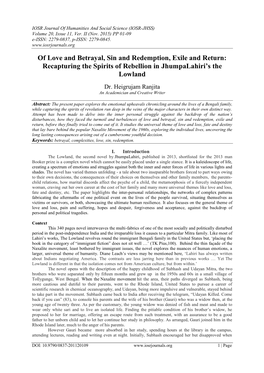 Of Love and Betrayal, Sin and Redemption, Exile and Return: Recapturing the Spirits of Rebellion in Jhumpalahiri’S the Lowland