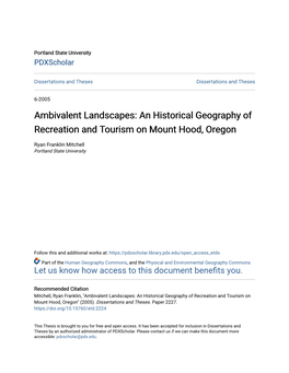An Historical Geography of Recreation and Tourism on Mount Hood, Oregon