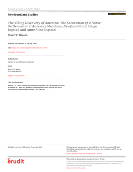 The Viking Discovery of America: the Excavation of a Norse Settlement in L'anse Aux Meadows, Newfoundland, Helge Ingstad and Anne Stine Ingstad Stuart C