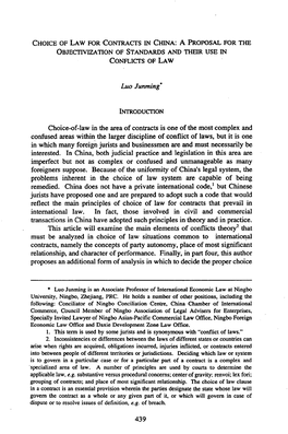 Choice of Law for Contracts in China: a Proposal for the Objectivization of Standards and Their Use in Conflicts of Law