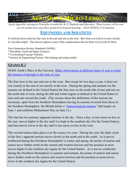 EQUINOXES and SOLSTICES Everybody Knows That the Sun Rises in the East and Sets in the West