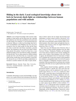 Local Ecological Knowledge About Slow Loris in Sarawak Sheds Light on Relationships Between Human Populations and Wild Animals