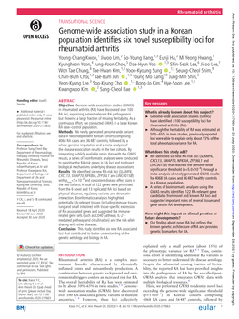 Genome-Wide Association Study in a Korean Population Identifies Six