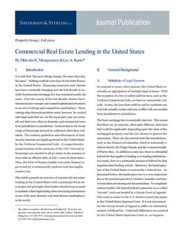 Commercial Real Estate Lending in the United States by Malcolm K