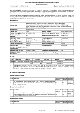 Nit Header Scope Eligibility Conditions Jabalpur Division-Commercial/West Central Rly Tender Document