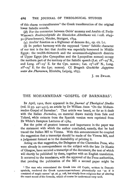 The Mohammedan 'Gospel of Barnabas'