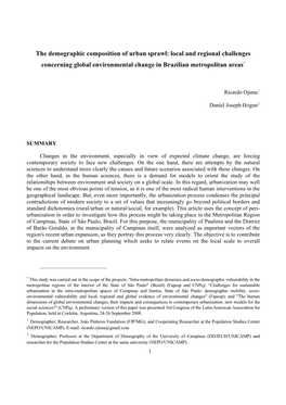 The Demographic Composition of Urban Sprawl: Local and Regional Challenges Concerning Global Environmental Change in Brazilian Metropolitan Areas*