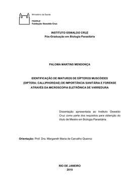 INSTITUTO OSWALDO CRUZ Pós-Graduação Em Biologia Parasitária