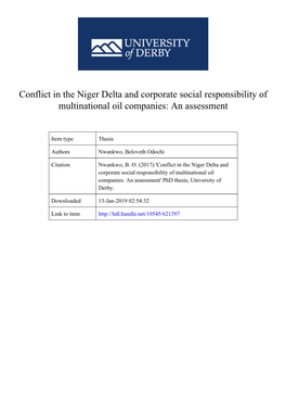 Conflict in the Niger Delta and Corporate Social Responsibility of Multinational Oil Companies: an Assessment