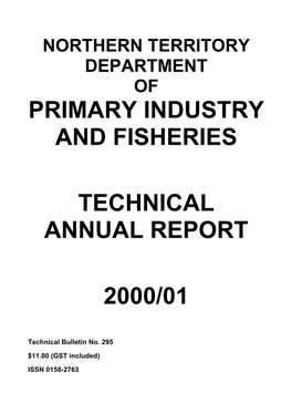 Northern Territory Department of Primary Industry and Fisheries Technical Annual Report 2000/01