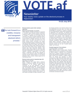 Newsletter Your Weekly News Update on the Electoral Process in Afghanistan 16-22 July 2015