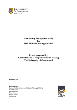 Community Perceptions Study for BHP Billiton Cannington Mine