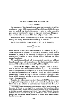 Vector Fields on Manifolds1