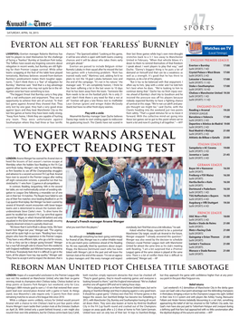 Wenger Warns Arsenal to Expect Reading Test