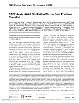 CAEP Acute Atrial Fibrillation/Flutter Best Practices Checklist