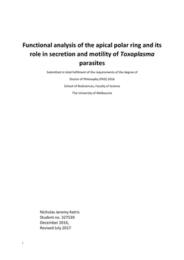 Functional Analysis of the Apical Polar Ring and Its Role in Secretion and Motility of Toxoplasma Parasites