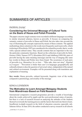 Summaries of Articles