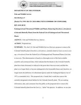 Docket No. FWS–R6–ES–2018–0008; FXES11130900000–189–FF09E42000]