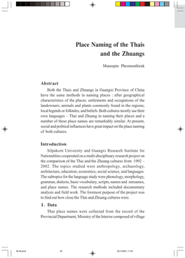 Place Naming of the Thais and the Zhuangs