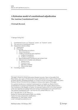 A Kelsenian Model of Constitutional Adjudication the Austrian Constitutional Court