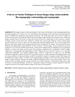 A Survey on Various Techniques to Secure Images Using Various Methods Like Stegnography Watermarking and Cryptography