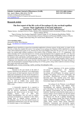 Research Article the First Report of the Life Cycle of Sarcophaga (L) Dux On