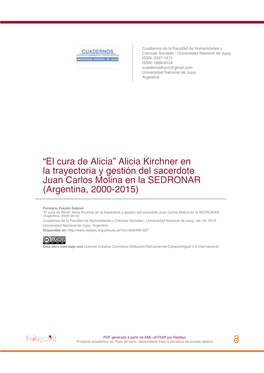 Alicia Kirchner En La Trayectoria Y Gestión Del Sacerdote Juan Carlos Molina En La SEDRONAR (Argentina, 2000-2015)